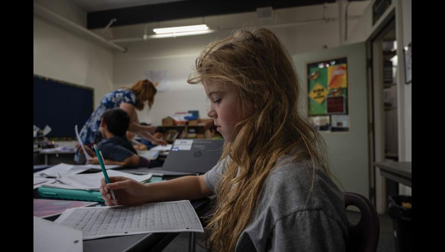 WRITING – Amelia Twaddle works on an assignment during Rachel Ventress’ class at Anvil City Science Academy on Wednesday, September 23. Photo by Ariana Crockett O'Harra