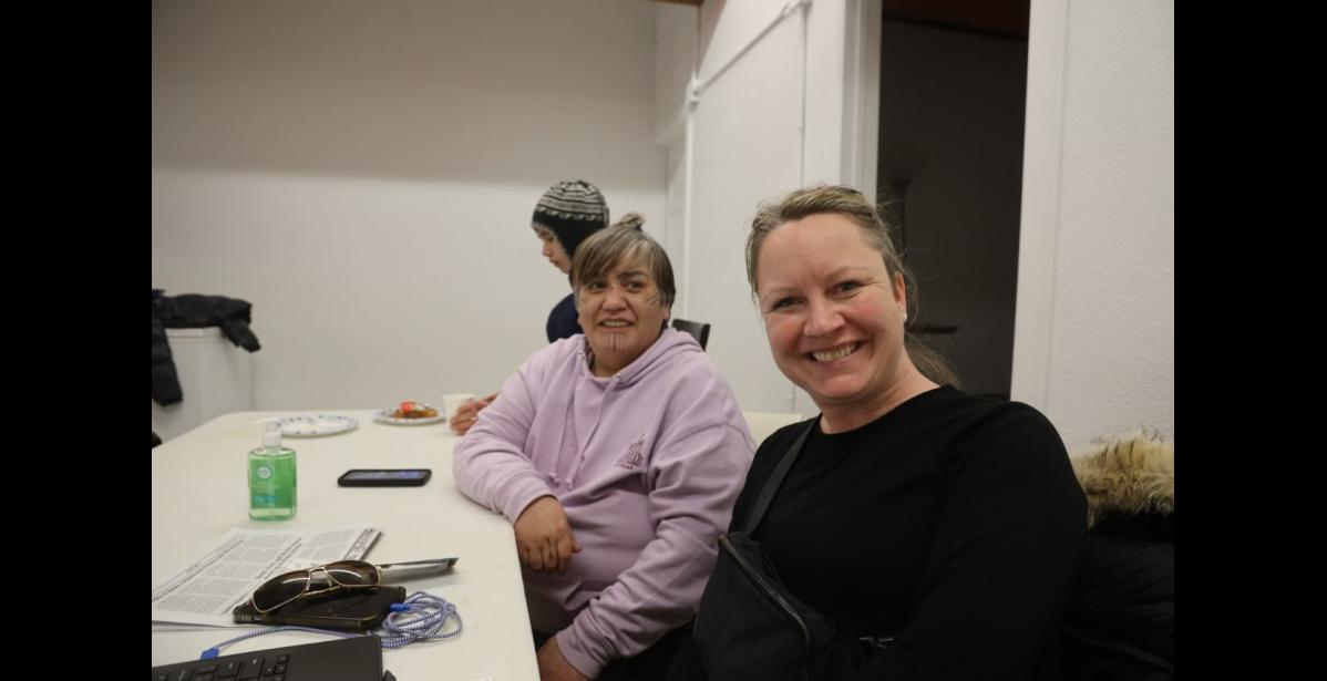 Photo by Laura Robertson Teacher on the trail Maggie Hamilton with Unalakleet teacher Teri Paniptchuk.