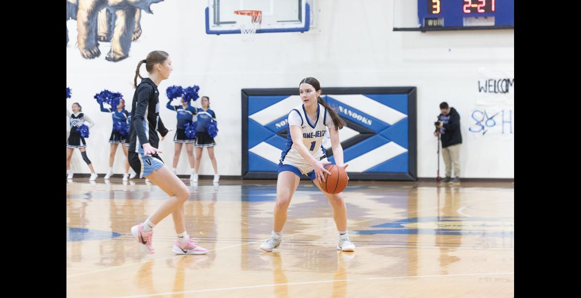 Photo by Ariana Crockett O'Harra FOCUSED – Sage Gregg plays against the Valdez Buccaneers at the Subway Showdown in the Nome-Beltz Middle High School Gymnasium on Saturday, January 10.