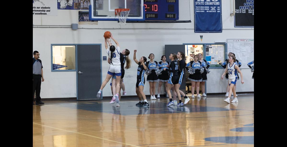 Photo by Ariana Crockett O'Harra JUMPSHOT – BrookLynn Crowe shoots for the basket at the Subway Showdown in the Nome-Beltz Middle High School Gymnasium on Saturday, January 10.