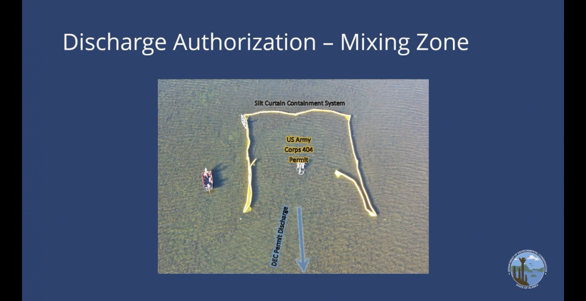 The DEC only permits the discharge coming out of the "silt curtain doorway" behind the dredge, as pictured in this slide, presented at the DEC's informational meeting.