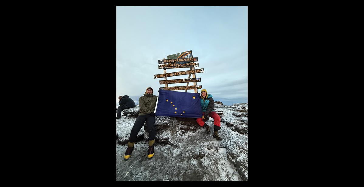 Photo courtesy Wilson Hoogendorn SUMMIT SMILES – Wilson and Oliver Hoogendorn pose on the summit of Kilimanjaro on February 21, 2026.