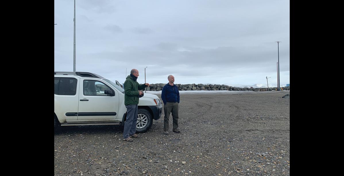 Photo by Sandie Raines/US DoE DOE VISIT — Deputy Secretary of the U.S. Department of Energy David Turk speaks with NJUS's Ken Morton during his visit to Nome.
