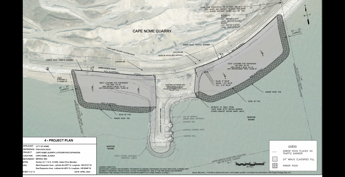 Source: USACE Public Notice POA 1985-00422 LAYDOWN EXPANSION— The City of Nome applied for a USACE permit to expand the laydown area for the Cape Nome Quarry.