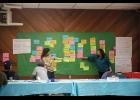Photo by Ariana Crockett O'Harra REGIONAL PRIORITIES – Kawerak’s Amanda Toerdal and Anahma Shannon point to regional energy priorities at the Bering Strait Regional Energy Summit on Wednesday, May 13 at the Mini Convention Center in Nome.