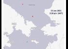 TANKERS THROUGH THE BERING STRAIT— This screen shot from the AIS shows the position of the two Russian LNG tankers, in red, on January 15, with the U.S. Coast Guard’s icebreaker Polar Star positioned just south west of Saint Lawrence Island. The red dot signals that the tanker was not moving at the time. 